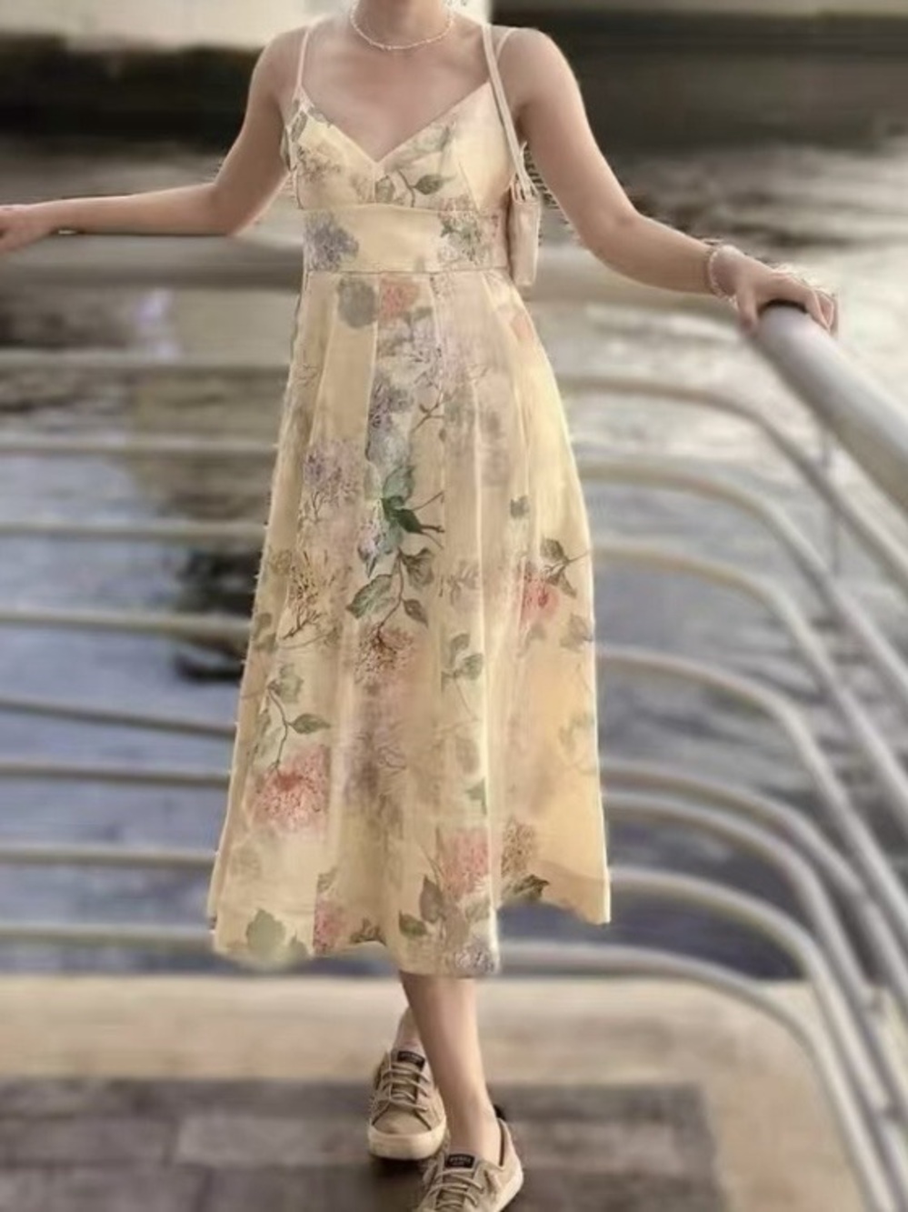 Zimmermann Patience Cami Midi Dress Floral in Cream & Green size 0